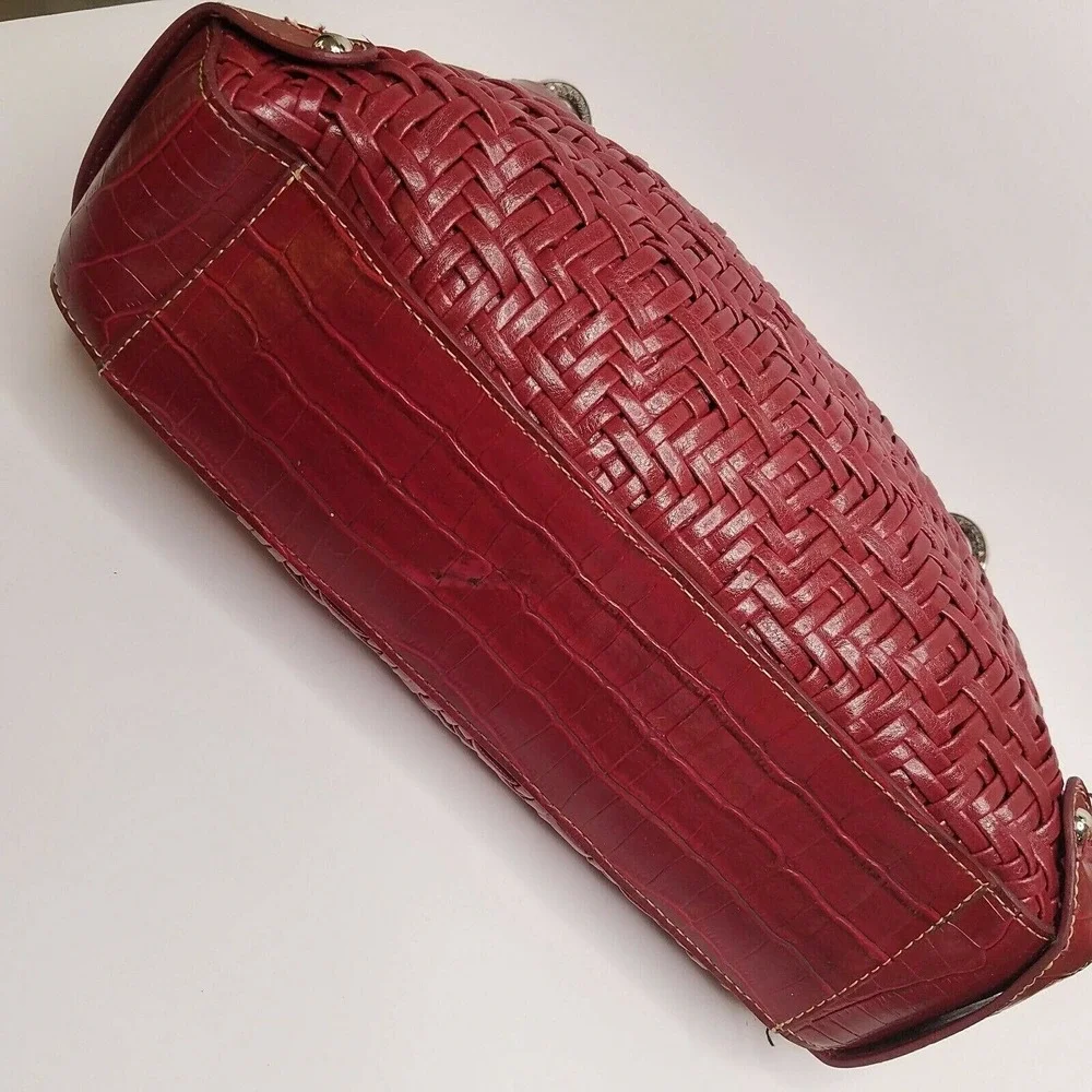 Coldwater Creek‎ Handbag Purse Red Woven Croc Emboss Faux Leather Magnetic Snap
